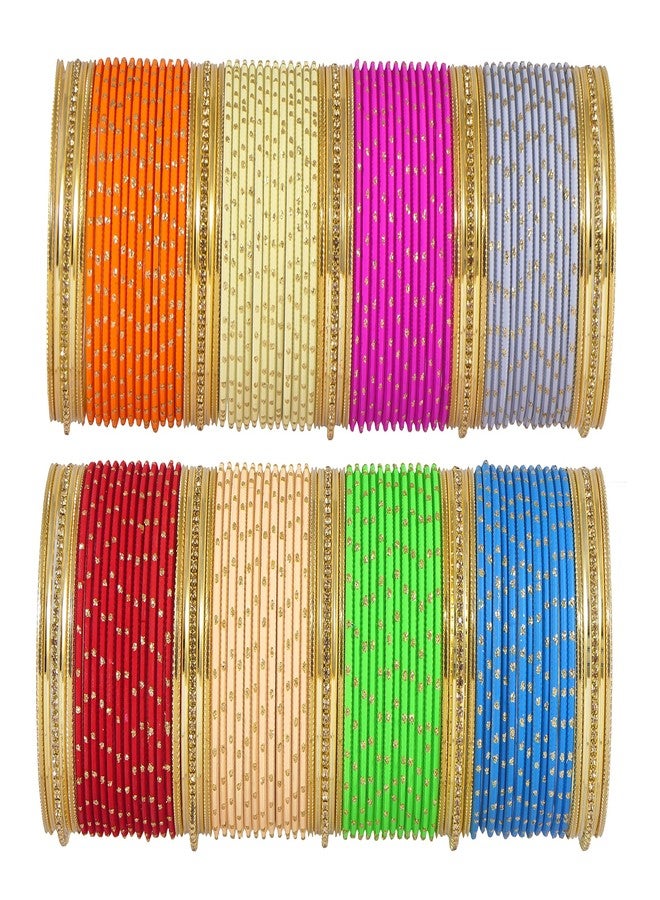 NMII Non-Precious Metal Base Metal with Zircon Gemstone Studded worked Or Polka Dots Glossy Finished Bangle Set For Women and Girls, (MultiColour_2.8 Inches), Pack Of 146 Bangle Set - Image 1