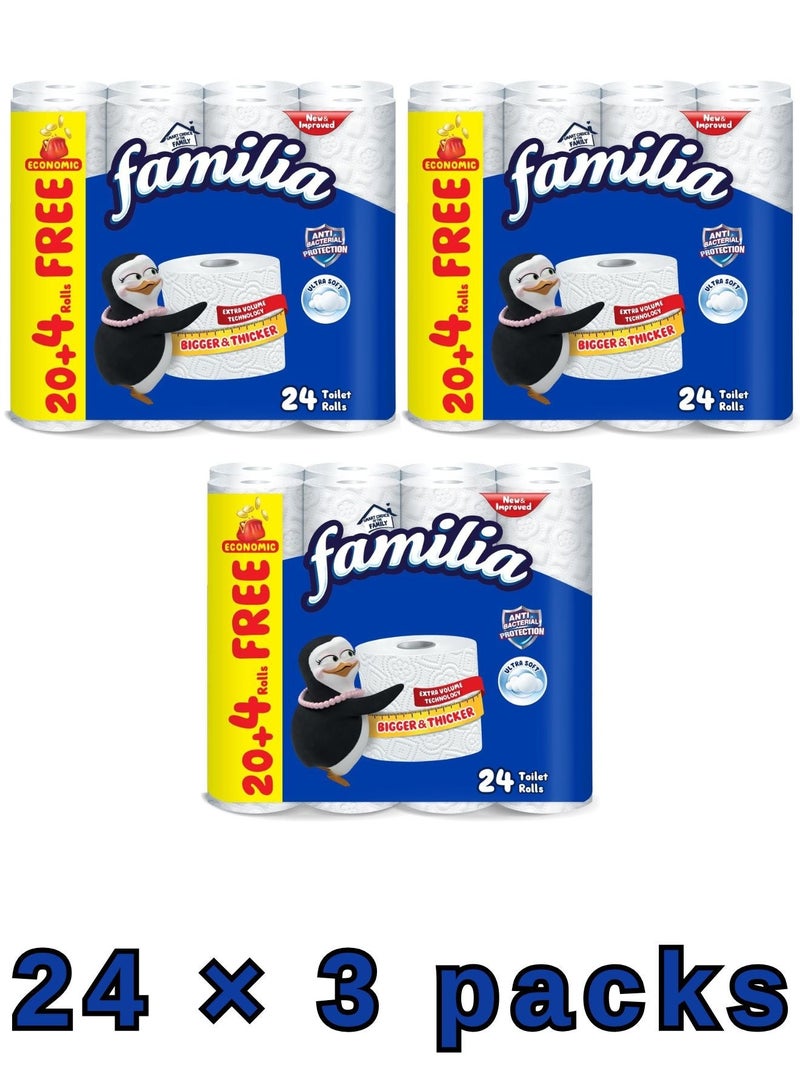 فاميليا ورق تواليت 24 لفة – عبوة اقتصادية، ناعم ومريح على البشرة، مقاوم للتمزق، امتصاص ممتاز، مثالي للاستخدام اليومي في المنازل والمكاتب - Image 1