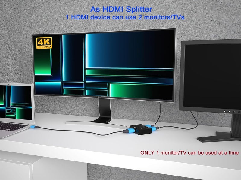 KAGO HDMI Switch 2 in 1 Out,HDMI Splitter 1 in 2 Out,Bi-Directional 4k@60hz HDMI Hub Supports Xbox PS5/4/3 Blu-Ray TV Fire Stick Roku Laptop PC, YZ-AB-S-1 - Image 3