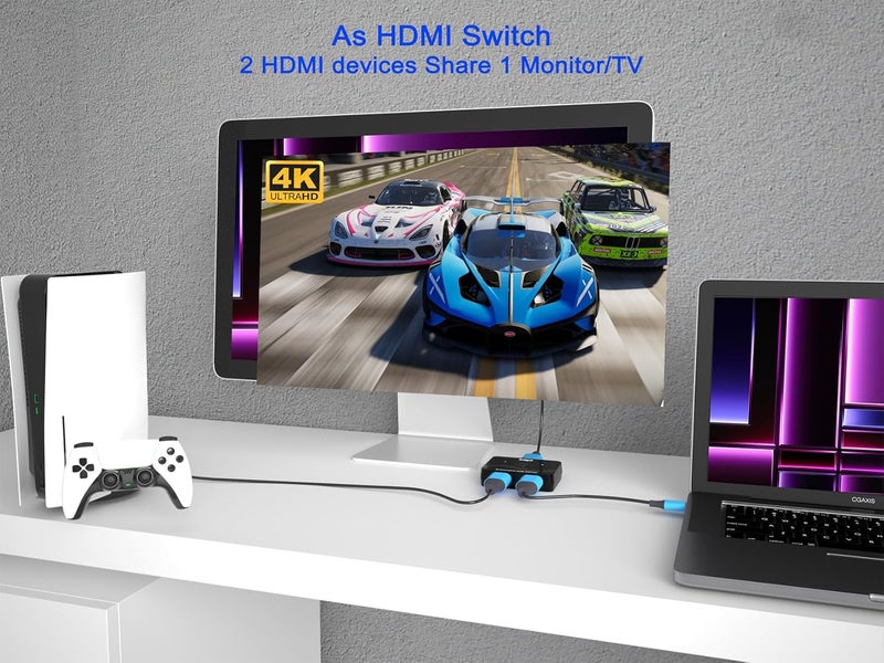 KAGO HDMI Switch 2 in 1 Out,HDMI Splitter 1 in 2 Out,Bi-Directional 4k@60hz HDMI Hub Supports Xbox PS5/4/3 Blu-Ray TV Fire Stick Roku Laptop PC, YZ-AB-S-1 - Image 2