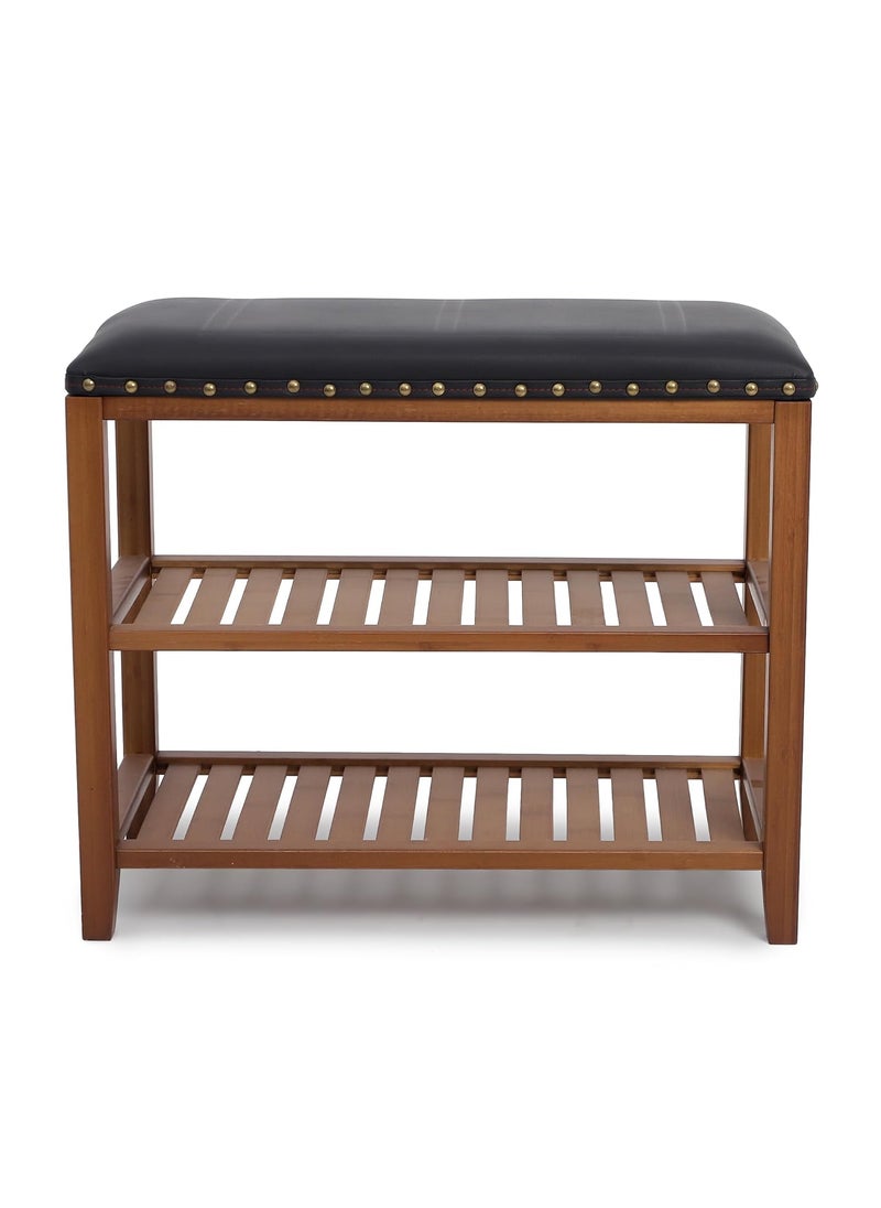 MERISH MERISH Bamboo Wood Shoe Rack Bench 3Tier Entryway Bench with Brown Padded Cushion Seat and Storage Space Hallway 60x29x46Dark Brown 