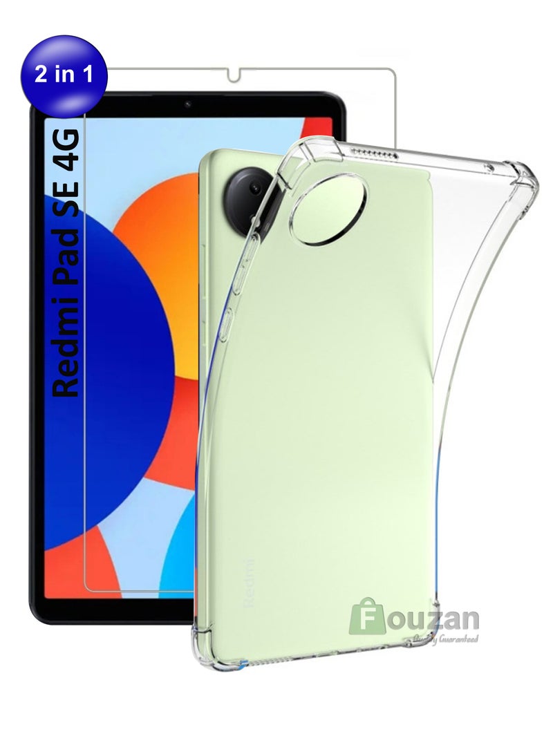 Xiaomi Redmi Pad SE 4G - 8.7 inch (2024) 2 in 1 Slim Fit Shockproof Crystal TPU Protective Case Cover And Generic Glass Screen Protector - Clear - Image 1