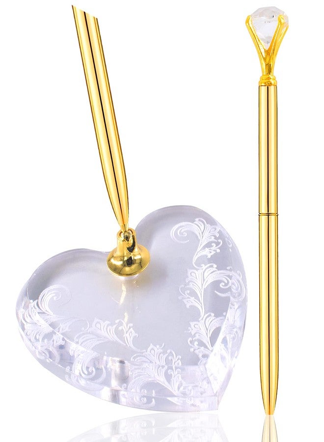 HingoFuni MiDube Signing Pen and Acrylic Holder Set Pen for Wedding Bridal Guest Sign in Attached to Desk Ceremony Graduation Office for Guest Book Ballpoint Reception Counter Desk 2 Piece Set - Image 1