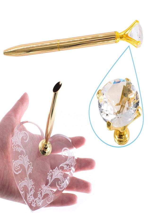 HingoFuni MiDube Signing Pen and Acrylic Holder Set Pen for Wedding Bridal Guest Sign in Attached to Desk Ceremony Graduation Office for Guest Book Ballpoint Reception Counter Desk 2 Piece Set - Image 3