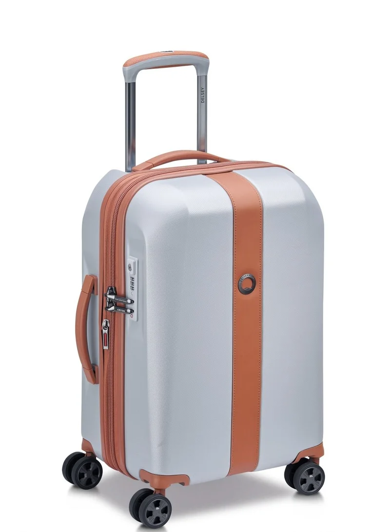 DELSEY Paris Promenade Hard 2.0 55cm Hardcase 4 Double Wheel Expandable Cabin Luggage Trolley Silver