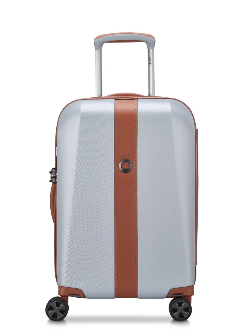 DELSEY Paris Promenade Hard 2.0 55cm Hardcase 4 Double Wheel Expandable Cabin Luggage Trolley Silver