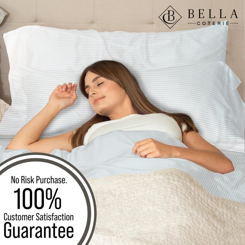 BC BELLA COTERIE Bella Coterie Luxury Bamboo Viscose King Size Sheet Set | 100% Organically Grown | Ultra Soft | Cooling for Hot Sleepers | 18" Deep Pocket [Striped Coastal Blue] - Image 5