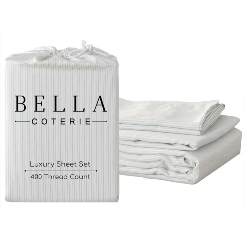 BC BELLA COTERIE Bella Coterie Luxury Bamboo Viscose King Size Sheet Set | 100% Organically Grown | Ultra Soft | Cooling for Hot Sleepers | 18" Deep Pocket [Striped Coastal Blue] - Image 1