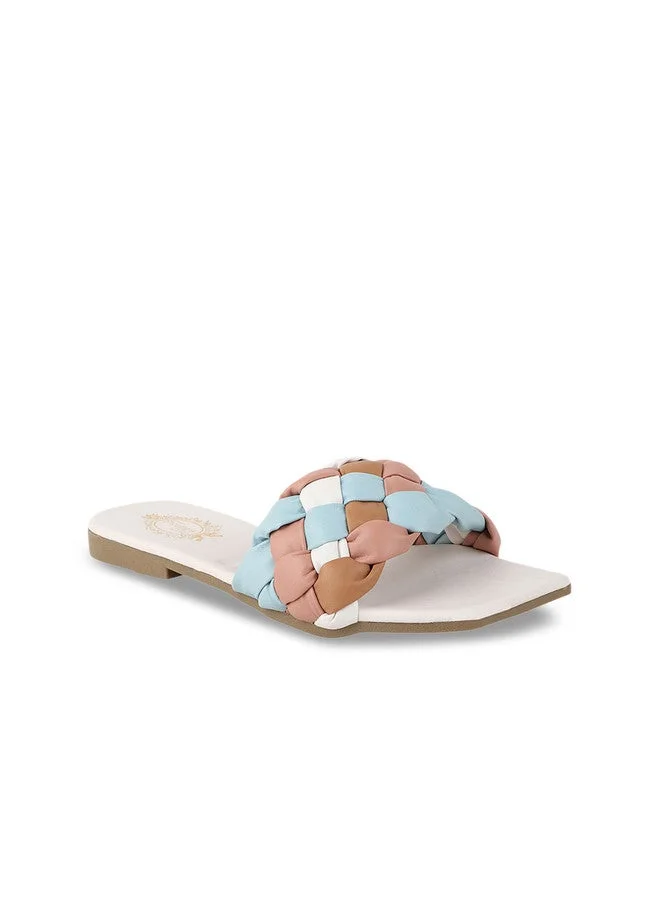 شوتوبيا Shoetopia Girls White & Blue Open Toe Flats