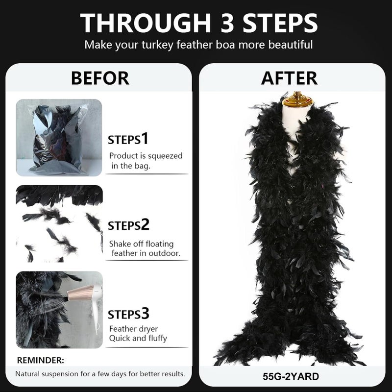 THARAHT Black Chandelle Turkey Feather Boa 2Yard 38g for DIY Craft Home Dancing Wedding Party Halloween Costume Decoration Feather Boa - Image 3