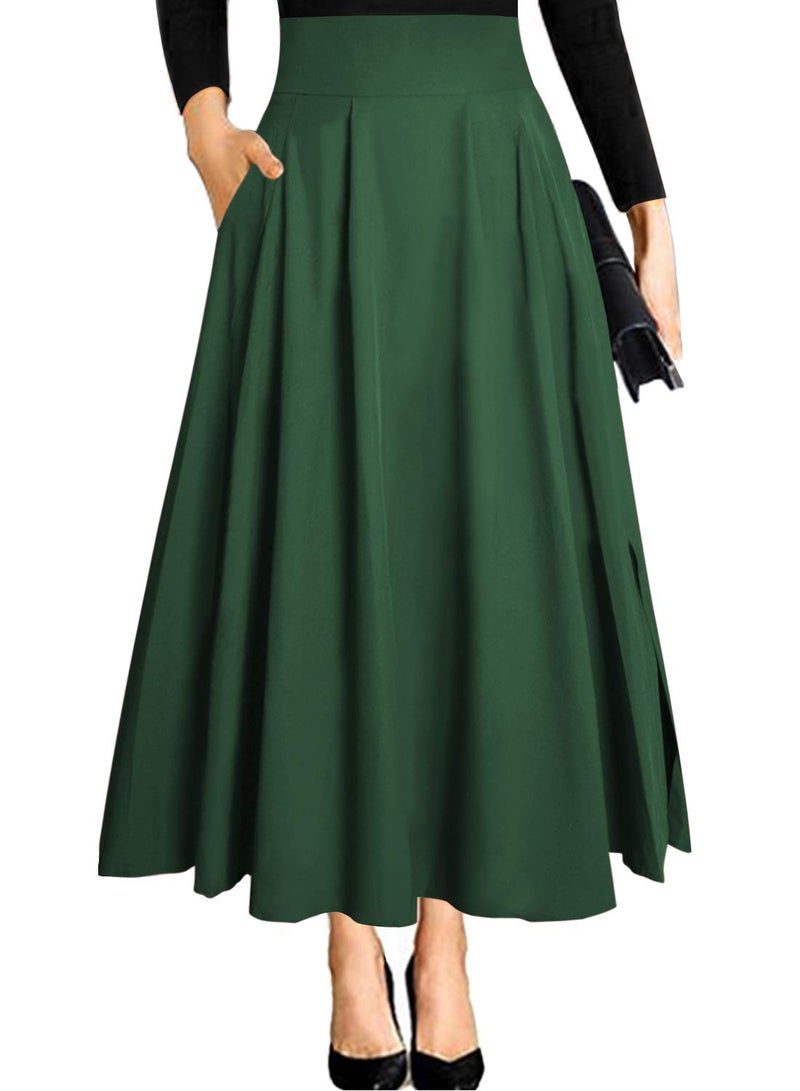 RANPHEE Dark Green Summer Maxi Skirts for Women Long Flowy Fit and Flare Elegant Casual Fall Swing Flattering Skirt to Hide Tummy M - Image 1