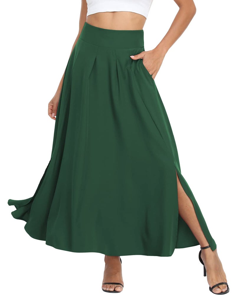 RANPHEE Dark Green Summer Maxi Skirts for Women Long Flowy Fit and Flare Elegant Casual Fall Swing Flattering Skirt to Hide Tummy M - Image 2