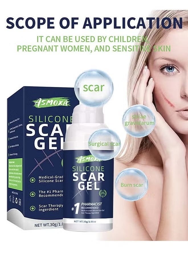ASMOXA Silicone Scar Gel - Medical Grade Silicone Scar Cream Advanced Scar Removal Gel For Surgical Scars Stretch Marks Acne Injury Burns Keloids Hypertrophic Old And New Scars 30G  - Image 2