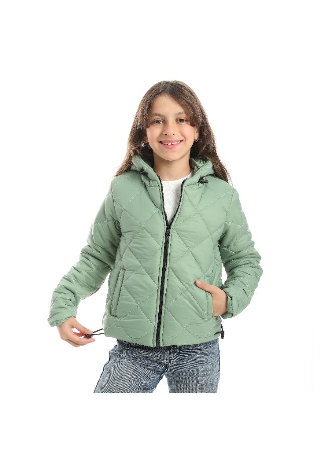 Andora Full Zipper Closure Hooded Pump Jacket - Light Olive - Image 1