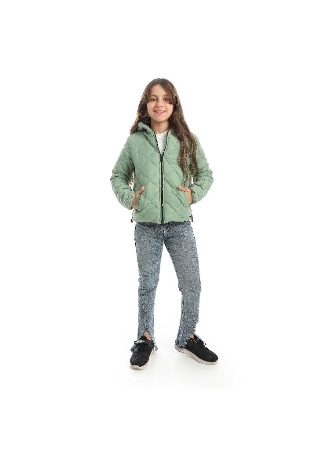 Andora Full Zipper Closure Hooded Pump Jacket - Light Olive - Image 5