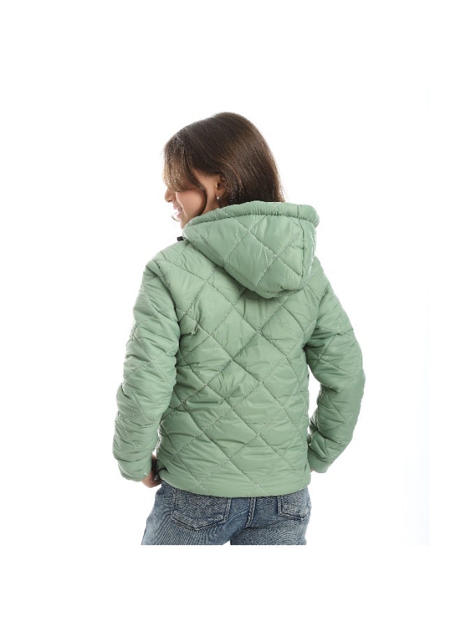 Andora Full Zipper Closure Hooded Pump Jacket - Light Olive - Image 2