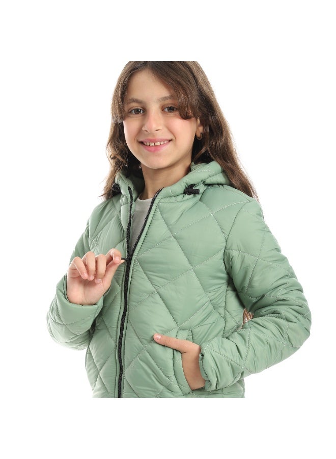 Andora Full Zipper Closure Hooded Pump Jacket - Light Olive - Image 3