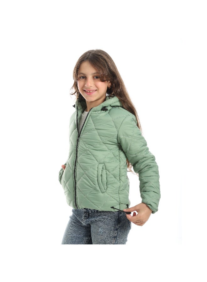 Andora Full Zipper Closure Hooded Pump Jacket - Light Olive - Image 4