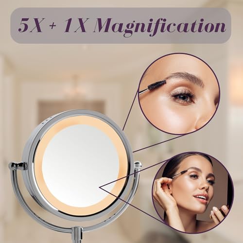 JERDON LED Lighted Makeup Mirror with 5X Magnification – Tabletop Magnifying Mirror with 8.5" Diameter - Chrome Finish - Model HL745CO - Image 4