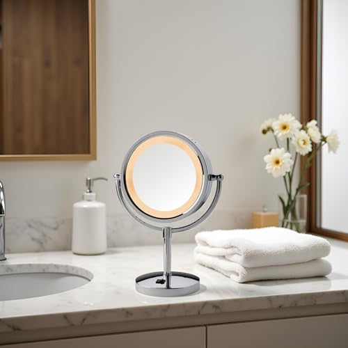 JERDON LED Lighted Makeup Mirror with 5X Magnification – Tabletop Magnifying Mirror with 8.5" Diameter - Chrome Finish - Model HL745CO - Image 2