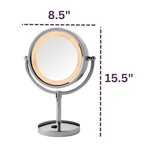 JERDON LED Lighted Makeup Mirror with 5X Magnification – Tabletop Magnifying Mirror with 8.5" Diameter - Chrome Finish - Model HL745CO - Image 3