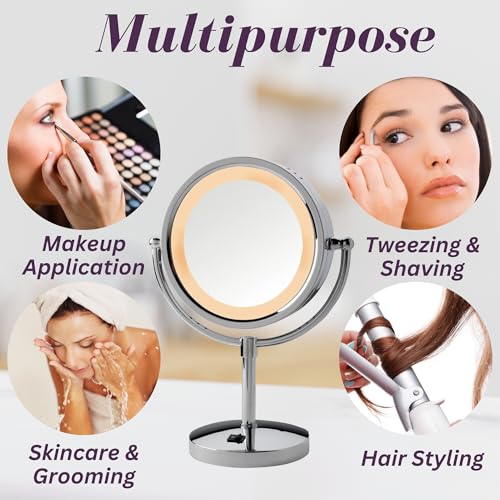 JERDON LED Lighted Makeup Mirror with 5X Magnification – Tabletop Magnifying Mirror with 8.5" Diameter - Chrome Finish - Model HL745CO - Image 5