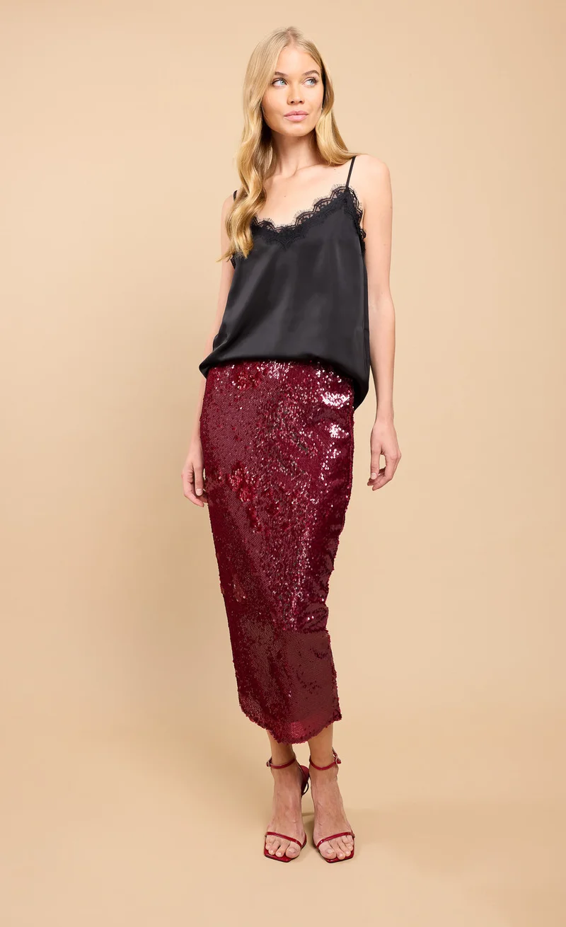 Red Sequin Midaxi Skirt