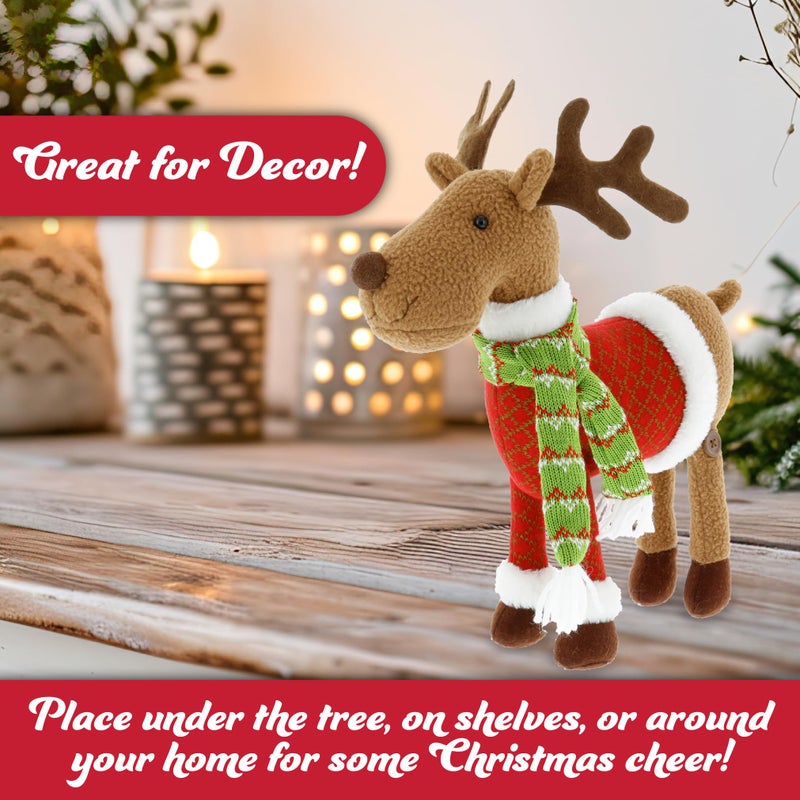 SCS Direct Reindeer Plush 12" Christmas Pet Stuffed Animal - Cute Pet Deer Rudolph Doll Toy with Coat and Scarf, Animal Decorations, Great Gifts for Kids, Fall Winter Xmas Holiday House Decor - Image 5