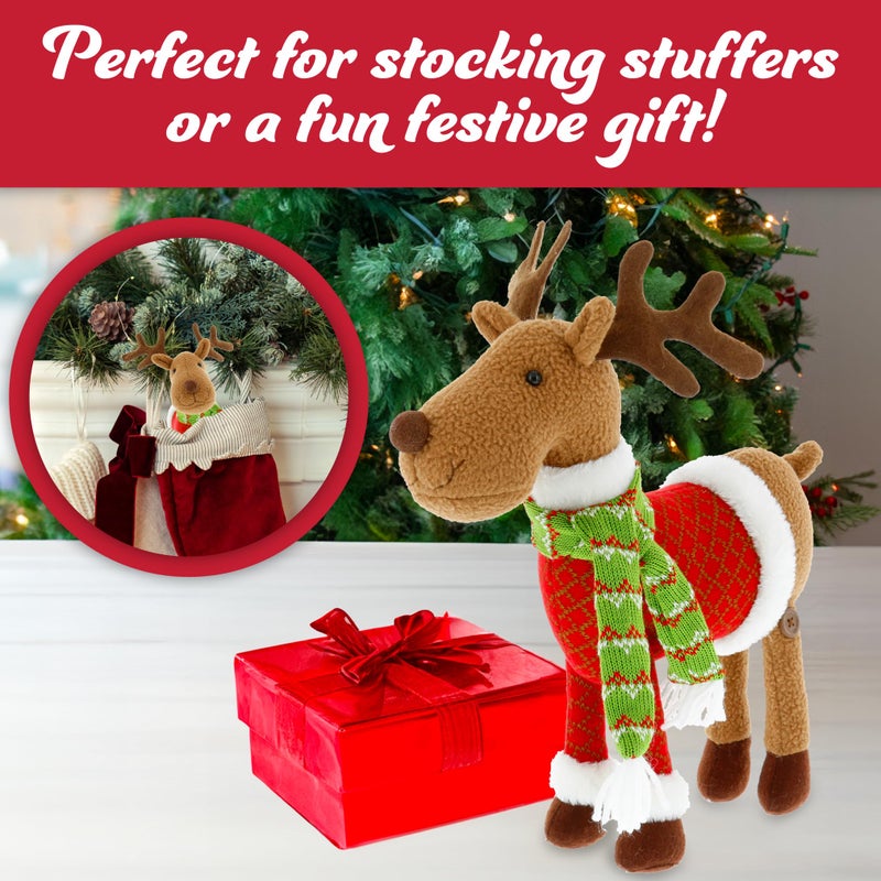 SCS Direct Reindeer Plush 12" Christmas Pet Stuffed Animal - Cute Pet Deer Rudolph Doll Toy with Coat and Scarf, Animal Decorations, Great Gifts for Kids, Fall Winter Xmas Holiday House Decor - Image 2