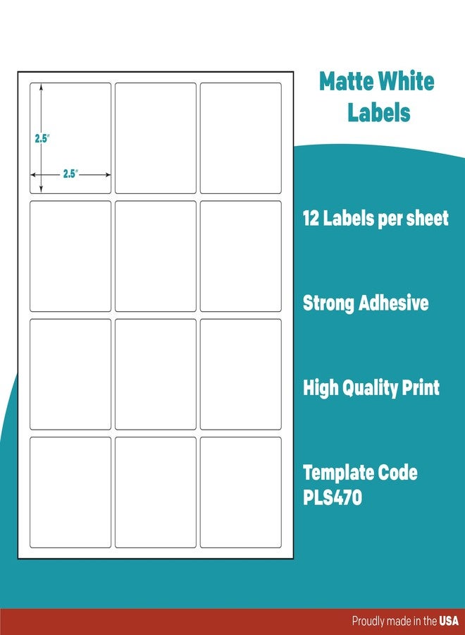 Premium Label Supply White Sticker Square Labels - 2.5" x 2.5" - Laser/Inkjet Compatible - (12 per Sheet), 25 Sheets - 300 Total Adhesive Labels - Image 4