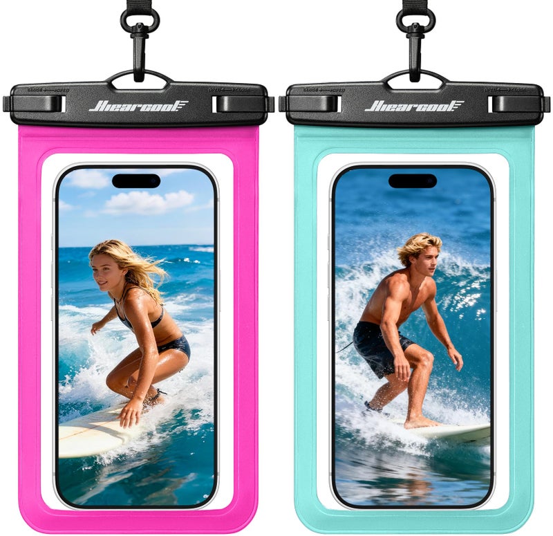 Hiearcool Waterproof Phone Pouch,Waterproof Phone Case for iPhone 17 16 15 14 13 Pro Max,IPX8 Phone Waterproof Pouch for Beach Cruise Ship Travel Essentials Green&Bright Red-2Pack - Image 1