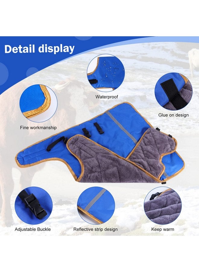 Jranter 2 Pcs Calf Blankets Jacket for Calves - Keep Calves Warm, Soft Calf Cow Warm Clothes Comfortable Freezing Resistance Cold Proof Oxford Cloth Waterproof (Blue Two Pieces with Fleece Lining) - Image 3