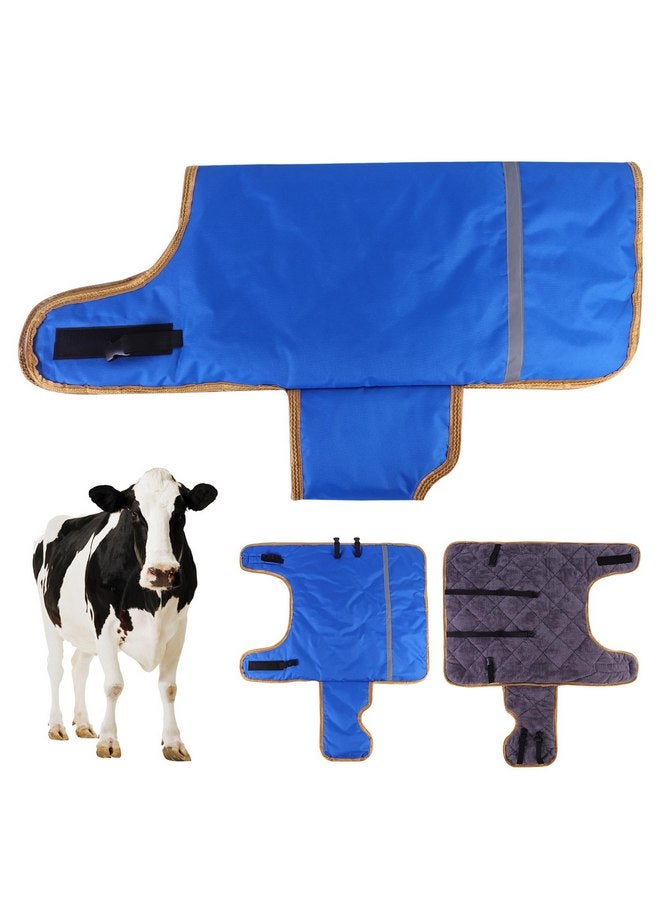 Jranter 2 Pcs Calf Blankets Jacket for Calves - Keep Calves Warm, Soft Calf Cow Warm Clothes Comfortable Freezing Resistance Cold Proof Oxford Cloth Waterproof (Blue Two Pieces with Fleece Lining) - Image 1