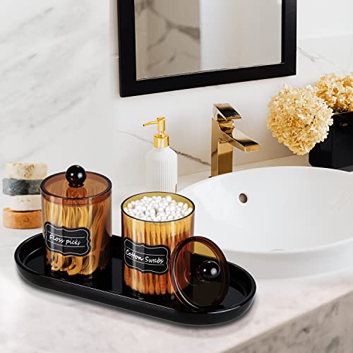 SheeChung 6 Pack Qtip Dispenser Apothecary Jars Bathroom with Labels - Qtip Holder Storage Canister Clear Plastic Acrylic Jar for Cotton Ball,Cotton Swab,Cotton Rounds,Floss Picks, Hair Clips (Bronze) - Image 2