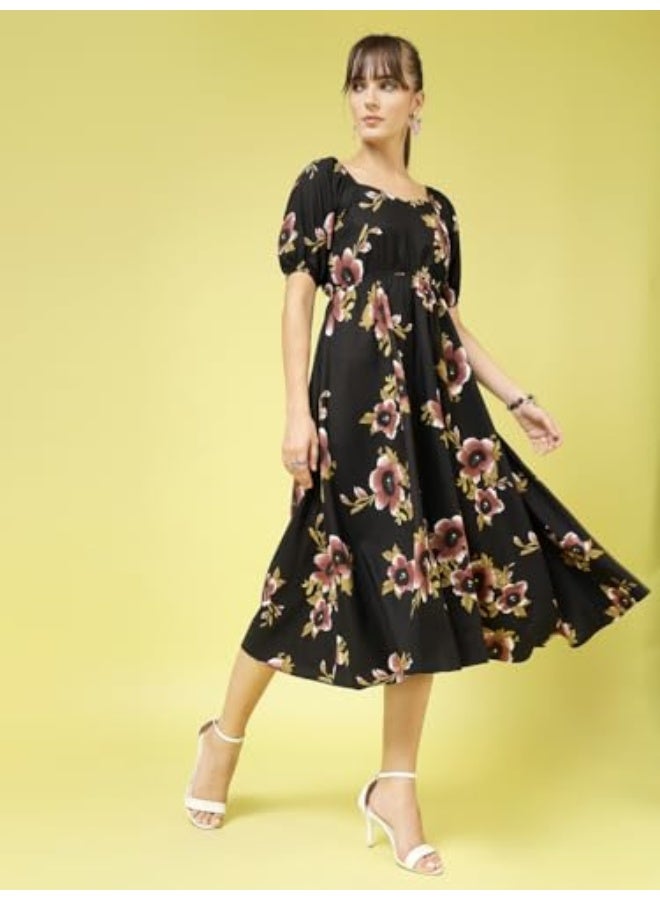 Oomph! فستان نسائي متوسط الطول بتصميم كريب وواسع من الأسفل من OOMPH! - Image 2