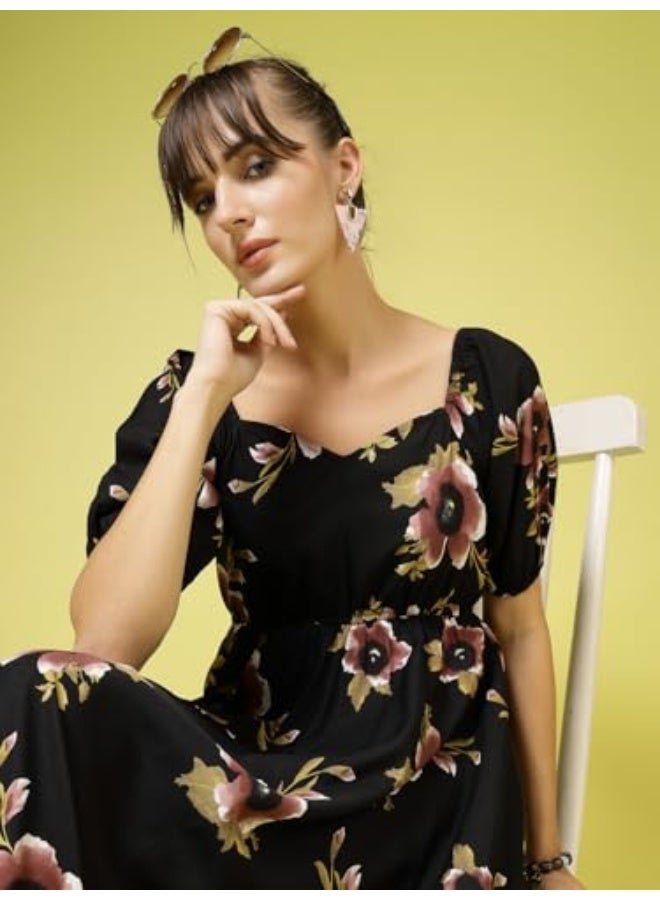 Oomph! فستان نسائي متوسط الطول بتصميم كريب وواسع من الأسفل من OOMPH! - Image 5