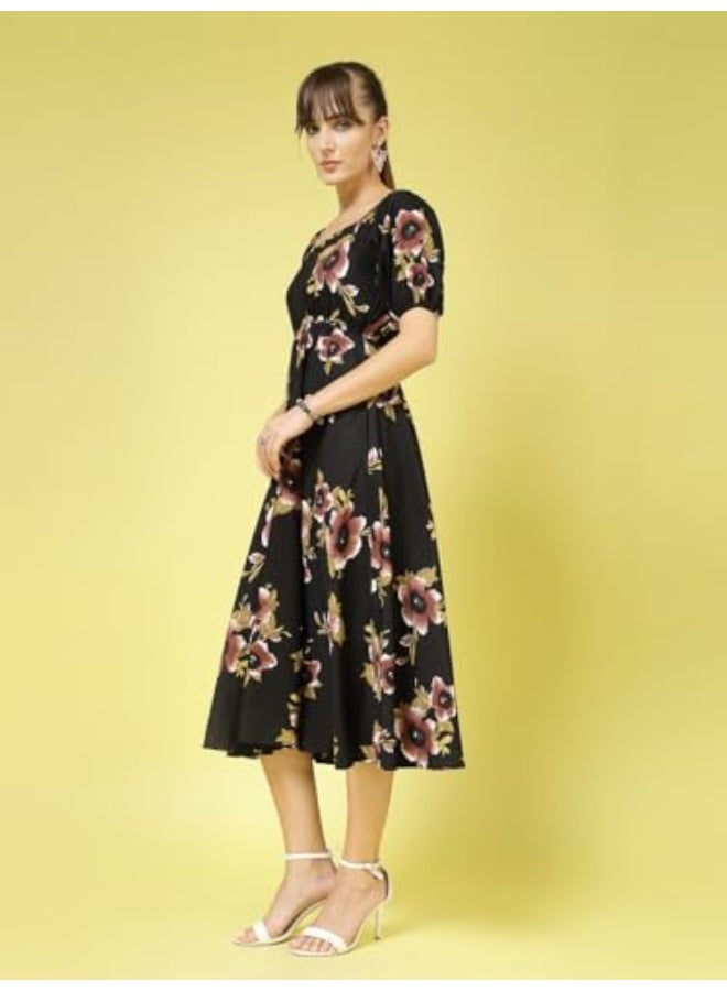 Oomph! فستان نسائي متوسط الطول بتصميم كريب وواسع من الأسفل من OOMPH! - Image 3