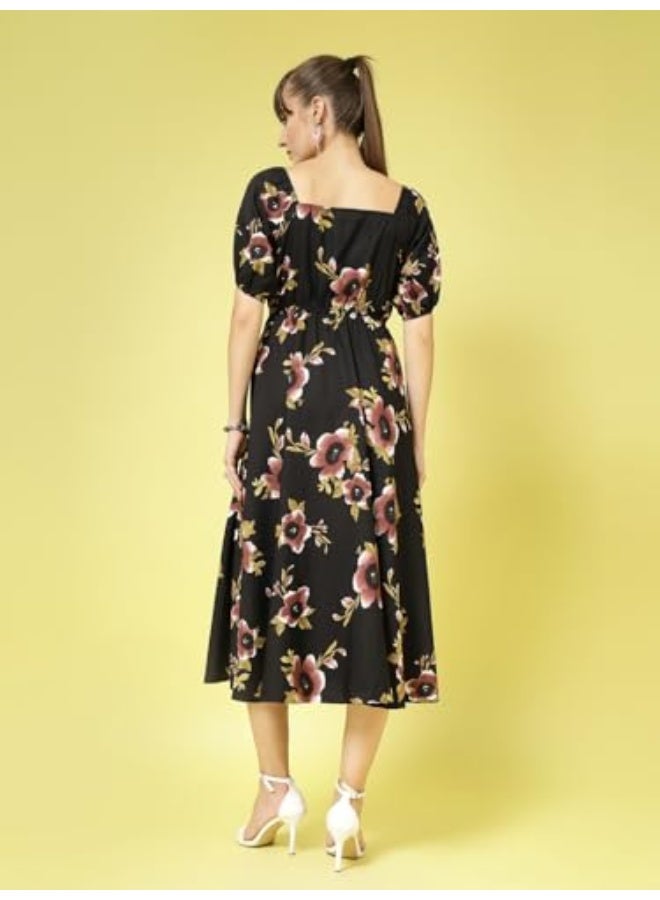 Oomph! فستان نسائي متوسط الطول بتصميم كريب وواسع من الأسفل من OOMPH! - Image 4