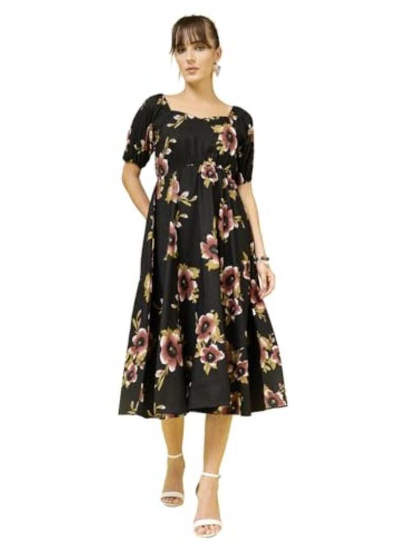 Oomph! فستان نسائي متوسط الطول بتصميم كريب وواسع من الأسفل من OOMPH! - Image 1