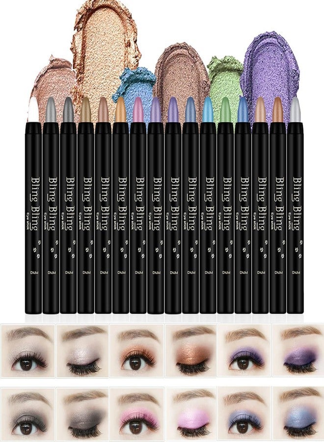 RoseFlower 16 Colors Glitter Eyeshadow Stick Colorful Set, Waterproof Eye Shadow Sticks, Cream Eyeshadow Pencil Makeup Set, High Pigmented Waterproof & Long Lasting Contour Stick, EyeLiner Makeup for Women - Image 1