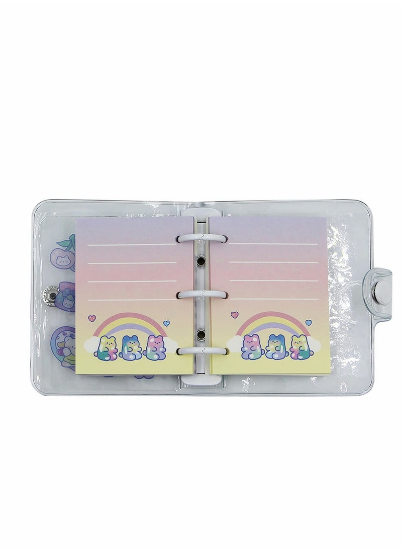 3-Ring Binder Cover Notebooks, Mini Clear Transparent PVC Cover Protector Notebook, Snap Button Closure Loose Leaf Folder DIY Journal Notebook with Insert Paper