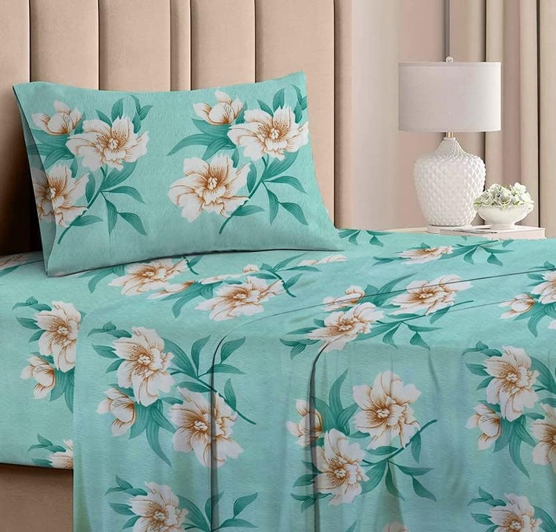 BSB HOME Presents Glace Cotton 180Tc Single Bedsheets(Size-90 X 60 Inch) with 1 Pillow Covers(Size-18 X 28) (Pastle Green & White Flower), 180 Tc - Image 4