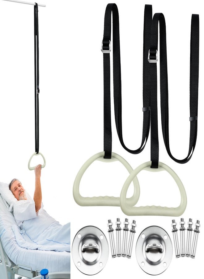 Tandefio 2 Sets Elderly Pull up Bed Trapeze Ceiling Mounted Bar Trapeze Stand Ladder Bed Helper 2 Stainless Steel Fixing Plate 8 Stainless Steel Expansion Bolt 4 Snap Hooks for Bed Mobility Transfer - Image 1