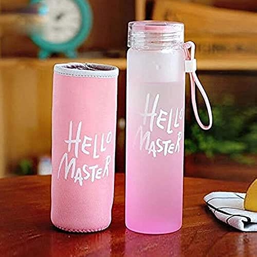miRim Hello Master Glass Water Bottle with Cover for School/College/Office (500 ml) - 1 Piece (Pink) - Image 1