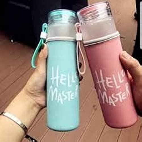 miRim Hello Master Glass Water Bottle with Cover for School/College/Office (500 ml) - 1 Piece (Pink) - Image 5