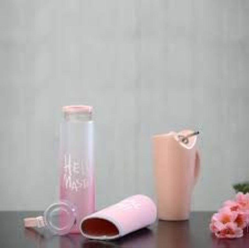 miRim Hello Master Glass Water Bottle with Cover for School/College/Office (500 ml) - 1 Piece (Pink) - Image 4