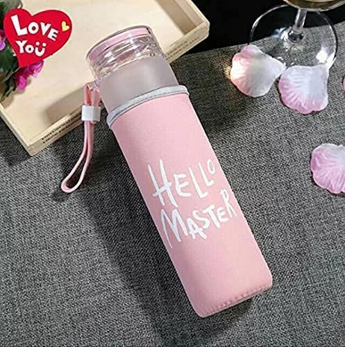 miRim Hello Master Glass Water Bottle with Cover for School/College/Office (500 ml) - 1 Piece (Pink) - Image 3