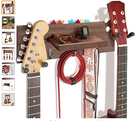 Generic [Cross-border Factory] Solid Wood Four-in-One Multifunctional Guitar Hanger Guitar Hook Musical Instrument Hanger Wall Hanging Black Walnut 
