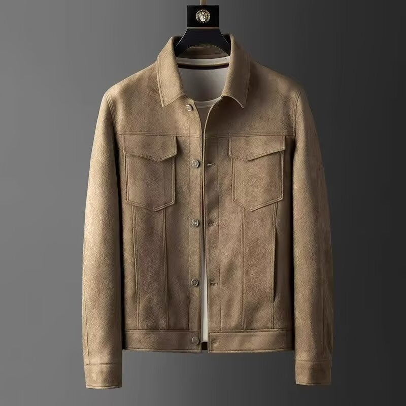 High-End Texted Light Luxury High Quality Comfortable Stretch Suede Jacket Men'S Autumn Men'S Lapel Casual Jacket - Image 1