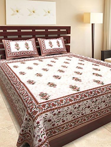 ART WORLD Queen Size Double Bed Sheet with Pillow Covers Pure Cotton Traditional Printed Bedcover (Brown, Queen) - Image 2